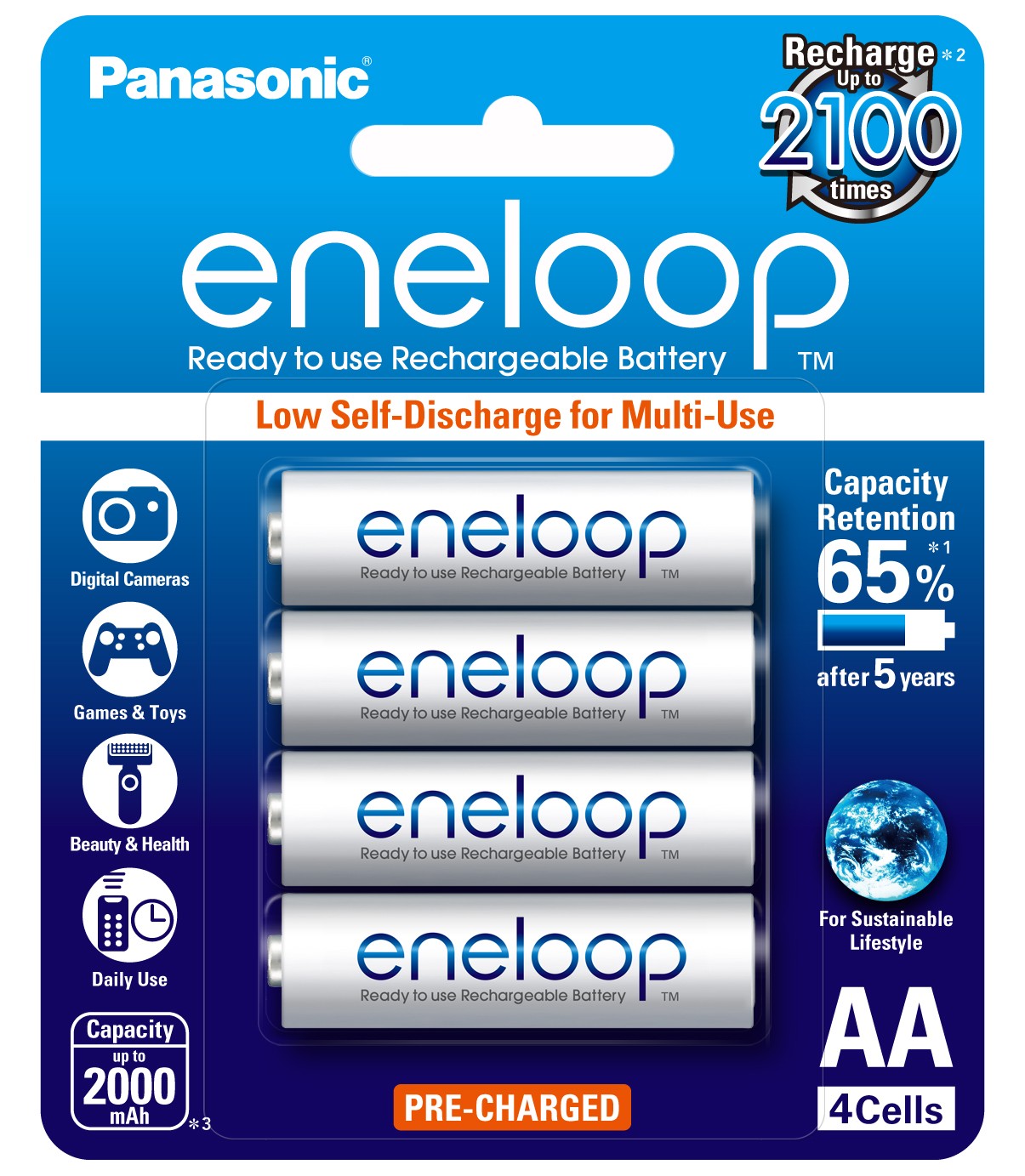 4 x Eneloop Ni–MH Rechargeable AA Batteries