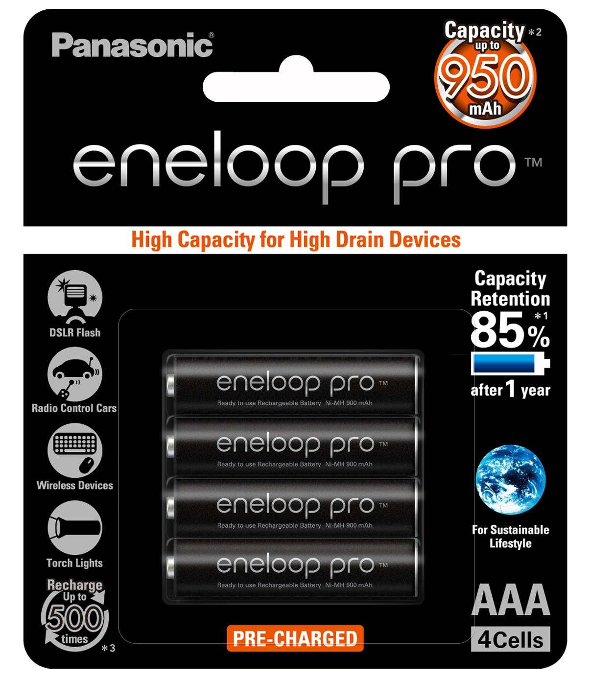 4 x Eneloop Pro Ni–MH Rechargeable AAA Batteries